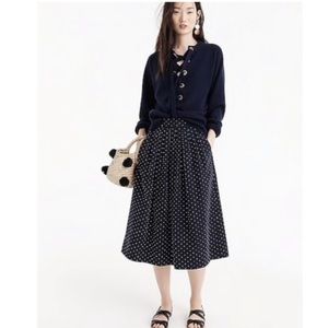 Jcrew Midi Full Pleated Skirt in Vintage Clip Dot Navy White S
